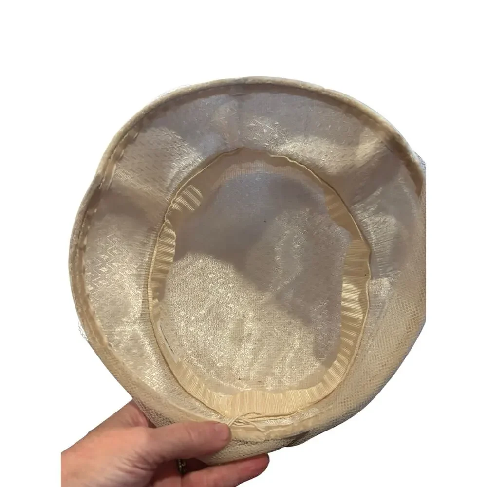 Ivory Tulle Picture Hat Blush Ribbon Tea Party Church Derby Fascinator VTG